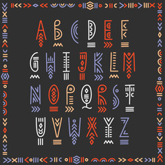Poster - Vector trendy underlined alphabet in ethnic line art style. For hipster design, music posters.