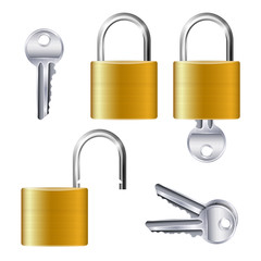 Poster - Realistic Set Of Identical Gold Padlocks