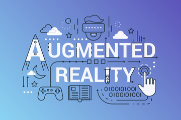 Aufkleber - Augmented Reality line concept. Vector Illustration of outline art on trendy gradient color background.