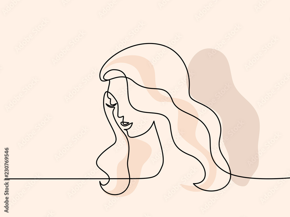 Continuous one line drawing. Abstract portrait of pretty young woman ...