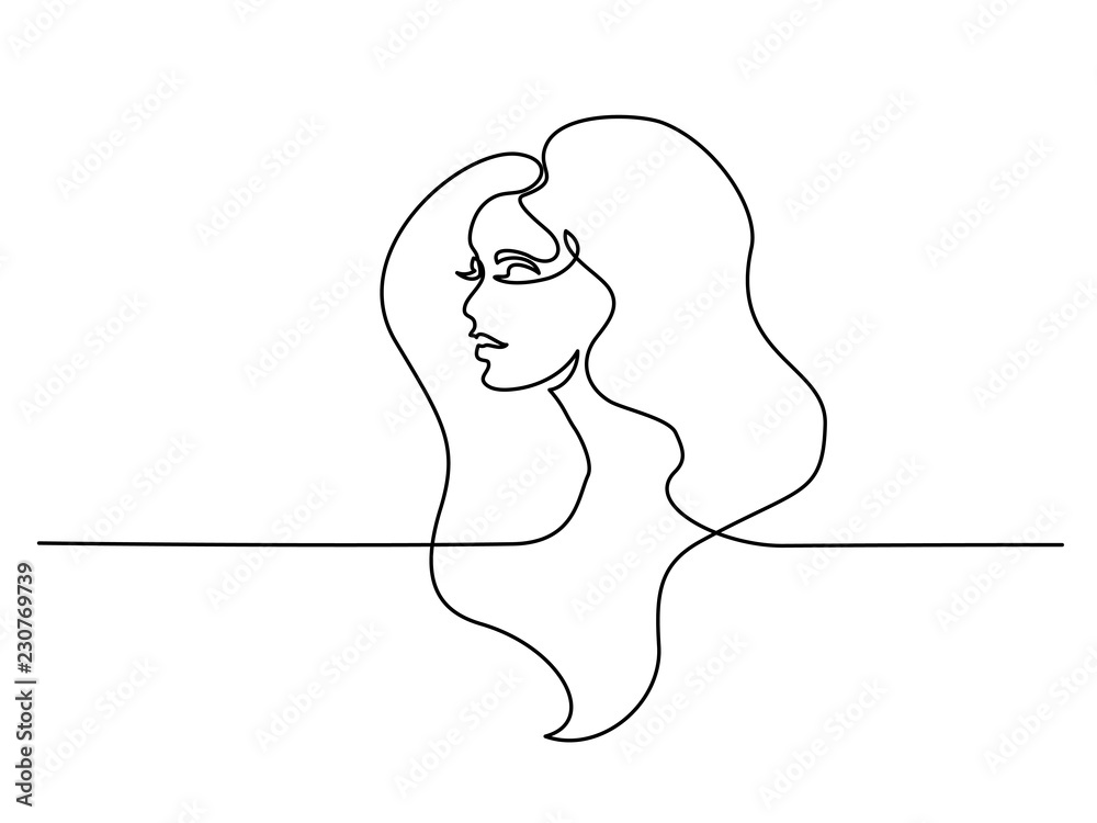 Continuous one line drawing. Abstract portrait of pretty young woman ...