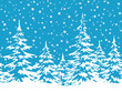 Christmas Holiday Seamless Horizontal Background, Winter Landscape, Fir Trees with Snow, White Silhouettes against the Blue Sky with Snowflakes. Vector