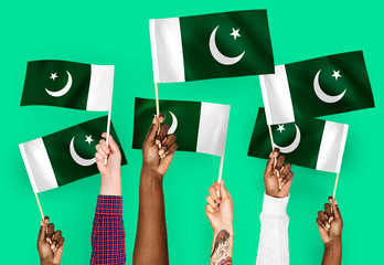 Wall Mural - Hands waving flags of Pakistan