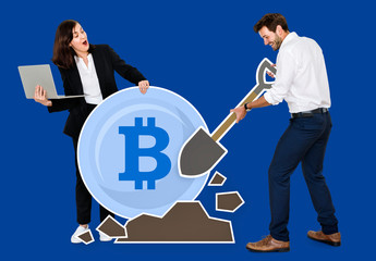 Wall Mural - Businesspeople mining bitcoin cryptocurrency electronic cash