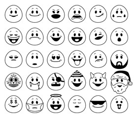 Wall Mural - vector set of emoticons in outline style. collection of smiley face emojis isolated on white backgro