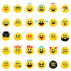 Wall Mural - vector set of emoji. collection of smiley emoticons in flat style isolated on white background.