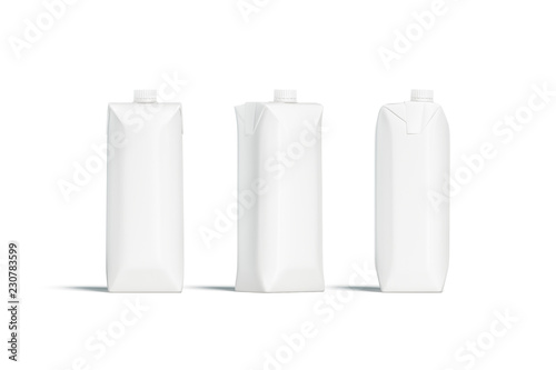 Fotomural Blank white prisma juice pack with lid mockup set, different sides, 3d rendering