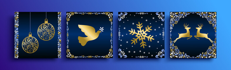 Christmas gold greeting card template set