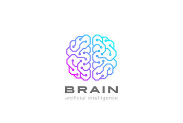 Poster - brain artificial intelligence logo design vector. ai brainstorm