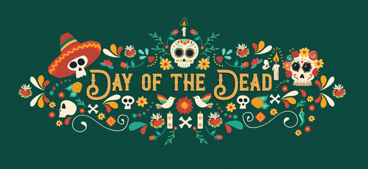 Wall Mural - Day of the dead sugar skull typography banner