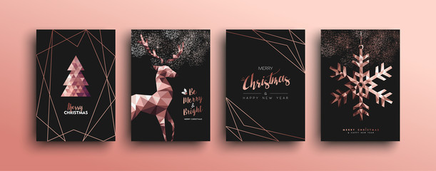 Wall Mural - Merry Christmas pink copper deer card collection