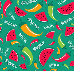Wall Mural - Organic fruit and vegetable icon seamless pattern