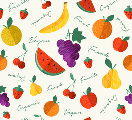 Wall Mural - Fresh Organic fruit for vegan food seamless pattern
