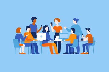 Poster - Vector illustration in flat simple style with characters - app and software development - people working together