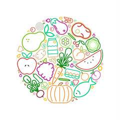 Wall Mural - Healthy eating concept with outline food icon