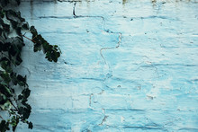 Old Blue Painted Brick Wall