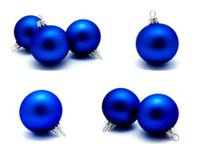 Collection Of Photos Christmas Decoration Blue Balls  Isolated On A White