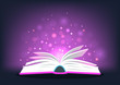 Magic book. Open book with magic lights. Vector illustration.