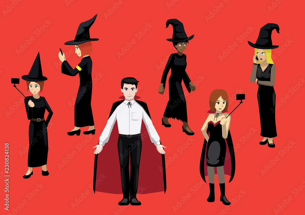 Manga Character Vampire Dracula Witch Modern Poses Costume Cute Vector ...