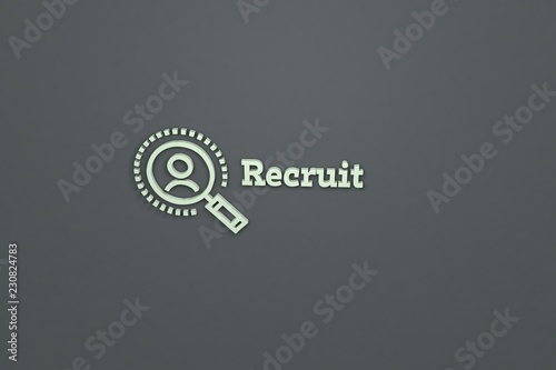Fotografía 3D illustration of Recruit, light-green color and light-green text with grey background
