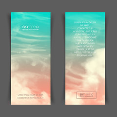Wall Mural - narrow vertical vector banners with realistic pink-blue sky and cumulus clouds. the image can be use