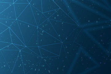 Abstract polygonal space. Background with connecting dots and lines. Binary computer code. Futuristic cyberspace with digital code. Graphic concept for your design