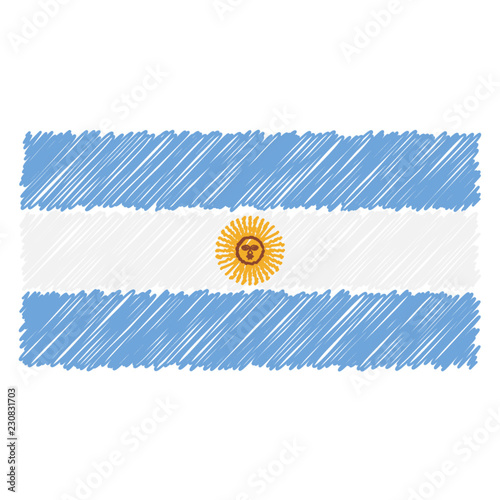 Fotografie, Tablou Hand Drawn National Flag Of Argentina Isolated On A White Background