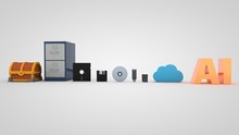 3D Illustration Of The Evolution Of Storage Devices