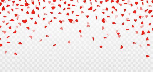 Wall Mural - Heart confetti. Valentines day decoration. Flying hearts on transparent background. Vector