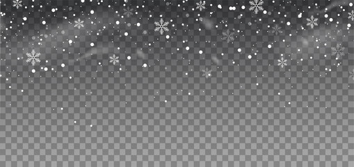 Wall Mural - Snow background and snowflakes. Falling snow effect. Overlay. Vector