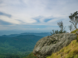 Wall Mural - Rocky cliff with beautiful View from Khao Luang mountain in Ramkhamhaeng National Park,Sukhothai province Thailand