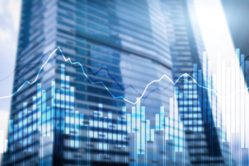 Wall Mural - Double exposure Financial graphs and diagrams. Business, economics and investment concept.
