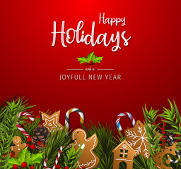 Wall Mural - happy holidays and joyful new year greeting card. happy holidays and joyful new year vector design.