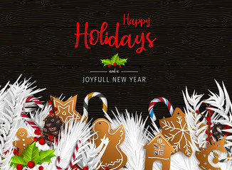 Wall Mural - happy holidays and joyful new year greeting card. happy holidays and joyful new year vector design.