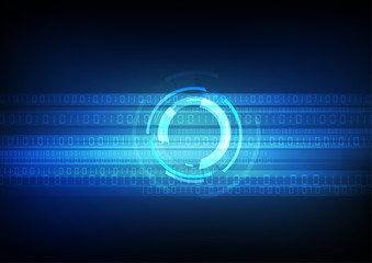 Fototapete - Vector : Blue abstract circle with binary number on black background