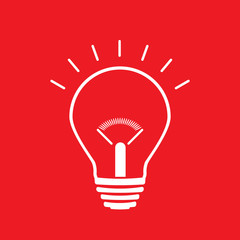 Poster - Light Bulb line icon vector, isolated on red background. Idea sign, solution, thinking concept. Lighting Electric lamp. Electricity, shine. Trendy Flat style for graphic design, Web site, UI. EPS