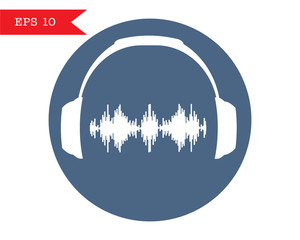 Leinwandbilder - Headphone icon. Headphones with sound wave icon flat style. Logo headphones. Musical equalizer. Streaming music.can be use as banner, flyer, poster or background. Sport, music, fitness concept. EPS 10