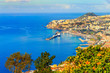 Funchal capital, aerial view over Madeira island in summertime, Portugal