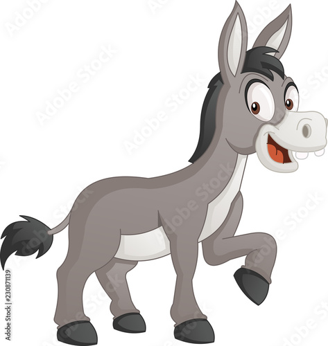 Fotomural Cartoon cute donkey. Vector illustration of funny happy animal.