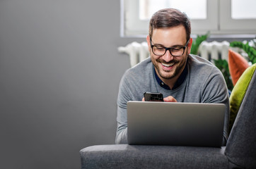 Freelancer working happily from home