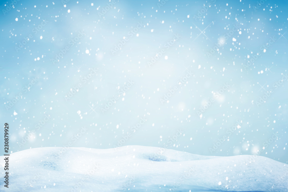 abstract winter background with snowflakes, Christmas background with heavy snowfall, snowflakes in the sky - obrazy, fototapety, plakaty 
