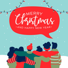 Wall Mural - Christmas and New Year diverse people group card