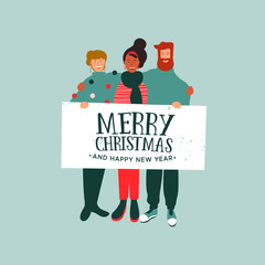 Christmas and New Year card of diverse people team