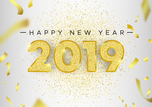Happy New Year 2019 gold glitter card number