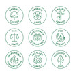 Vector set of linear icons and badges related to slow fashion and sustainable made textiles, fabrics, garment and clothes
