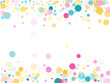 © SunwArt - Memphis round confetti festive background in cyan blue, pink and yellow. Childish pattern vector.