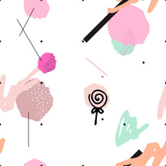 Aufkleber - Pastel scandinavian seamless pattern with ink brush ornaments