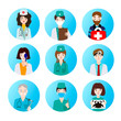 © greenpicstudio - Set of medical icons depicting different professions of doctors.