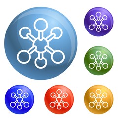 Poster - Molecule icons set vector 6 color isolated on white background