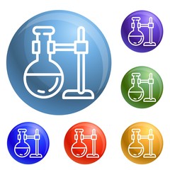 Poster - Round flask on stand icons set vector 6 color isolated on white background
